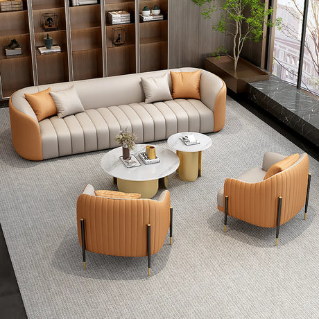 Orange Grey Leather Upholstered Back Reception Sofa Set Image - 1