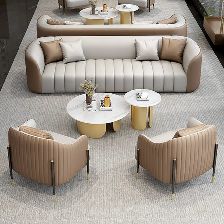 Orange Grey Leather Upholstered Back Reception Sofa Set Image - 2