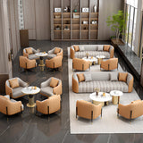 Orange Grey Leather Upholstered Back Reception Sofa Set Image - 5