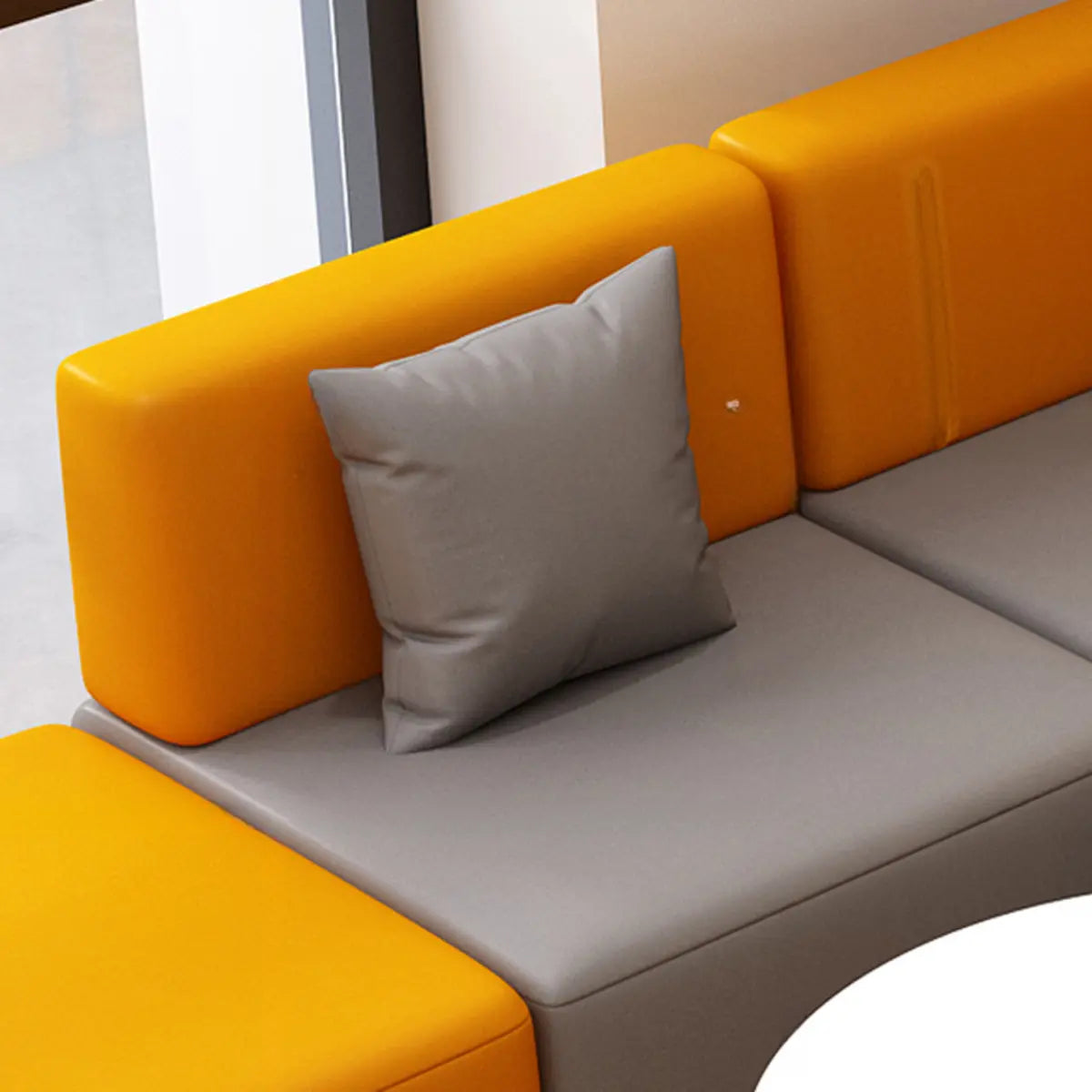 Orange Grey Nappa Leather Upholstered Back L-Shape Sofa Image - 7