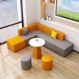 Orange Grey Nappa Leather Upholstered Back L-Shape Sofa Image - 8