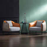 Orange Houndstooth Linen Fixed Back Foam Fill Arm Chair Image - 1