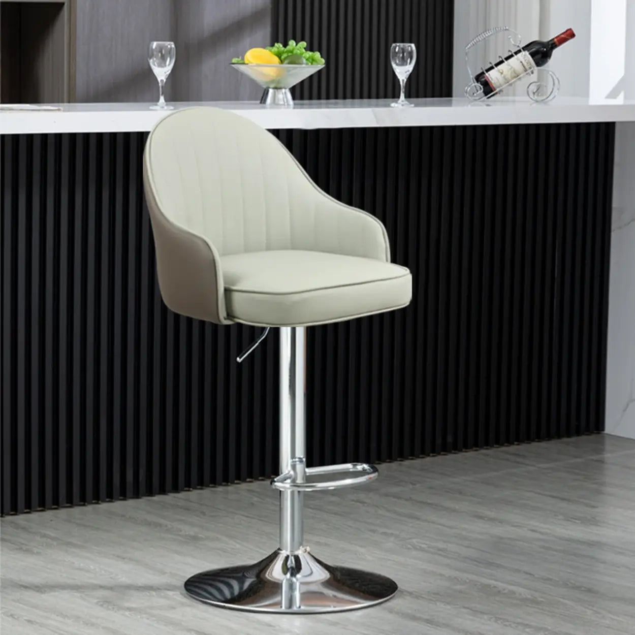 Orange Leather Armrest Adjustable Swivel Bar Stool Image - 15