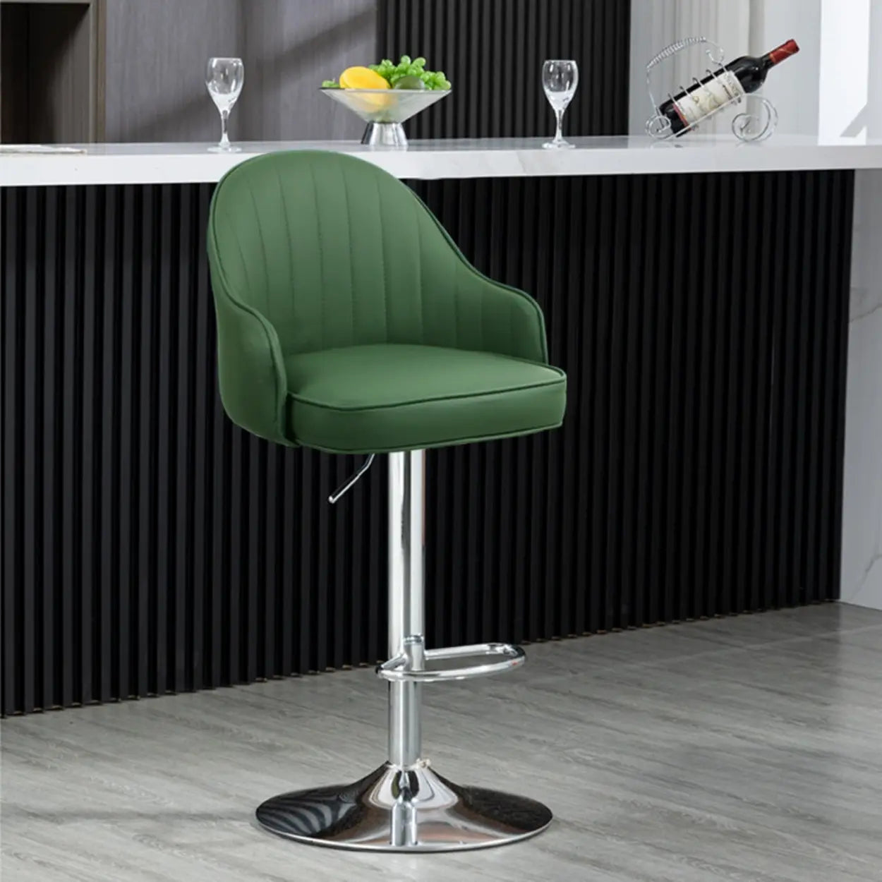 Orange Leather Armrest Adjustable Swivel Bar Stool Image - 18