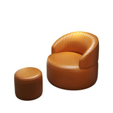 Orange Leather Fixed Back Barrel Chair with Arms Image - 5