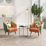 Orange Leather Four Metal Legs Textured Barrel Chair Image - 1