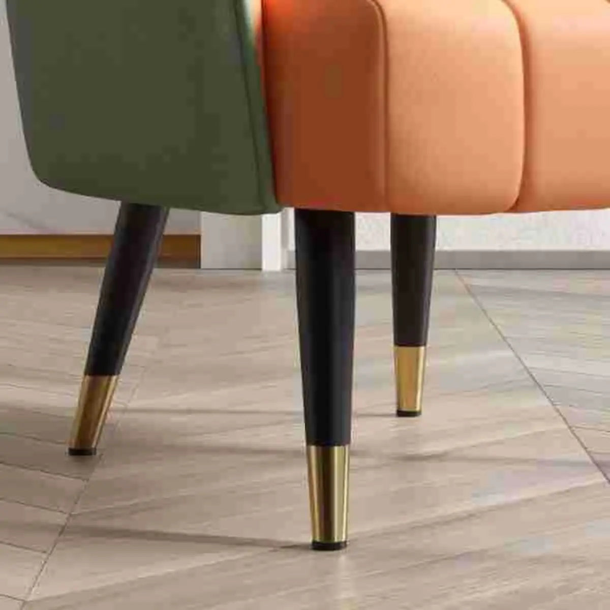 Orange Leather Four Metal Legs Textured Barrel Chair Image - 10