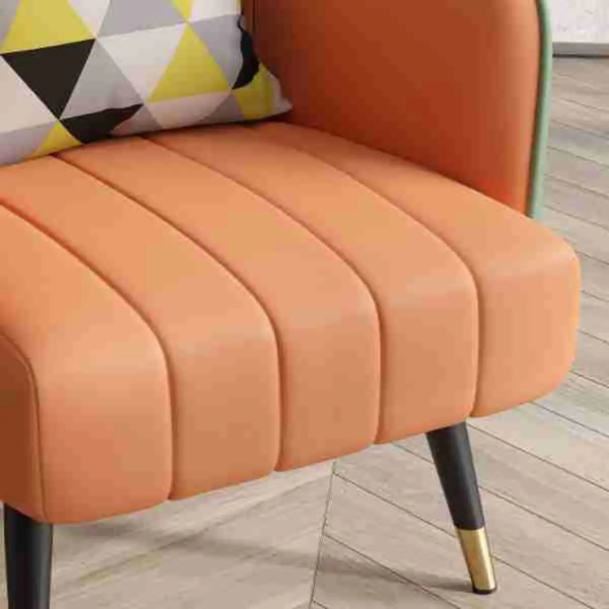 Orange Leather Four Metal Legs Textured Barrel Chair Image - 11