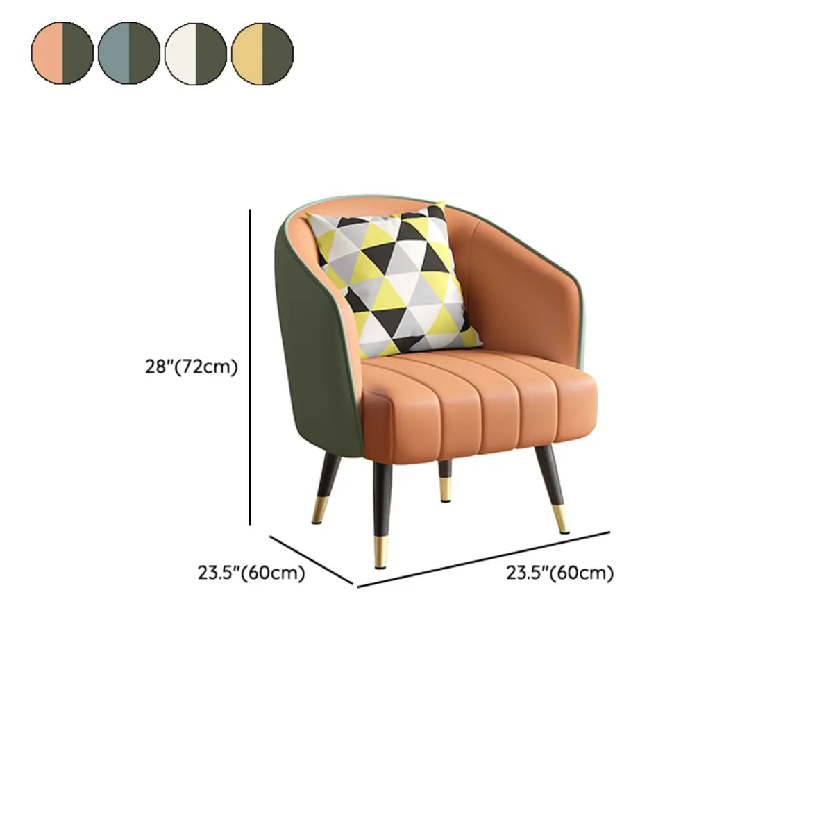 Orange Leather Four Metal Legs Textured Barrel Chair 