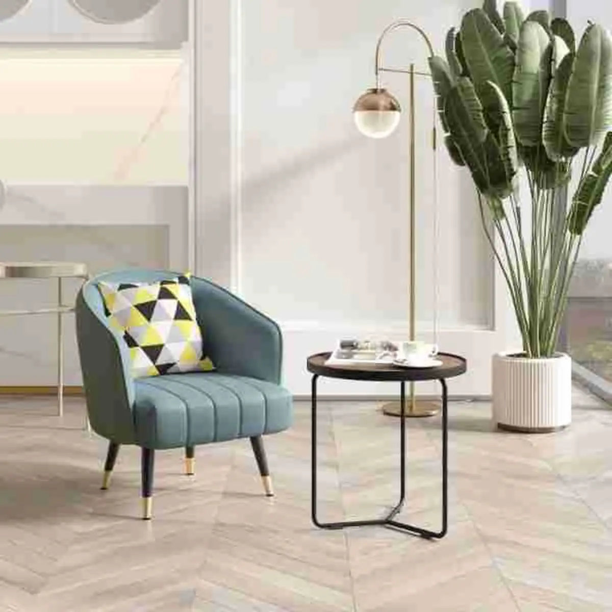 Orange Leather Four Metal Legs Textured Barrel Chair Image - 3