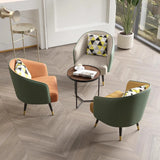 Orange Leather Four Metal Legs Textured Barrel Chair Image - 4