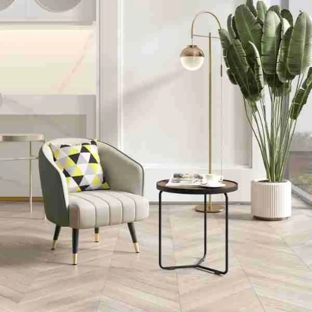 Orange Leather Four Metal Legs Textured Barrel Chair Image - 5