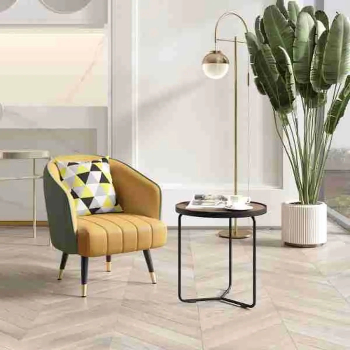 Orange Leather Four Metal Legs Textured Barrel Chair Image - 7