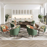 Orange Leather Four Metal Legs Textured Barrel Chair Image - 8