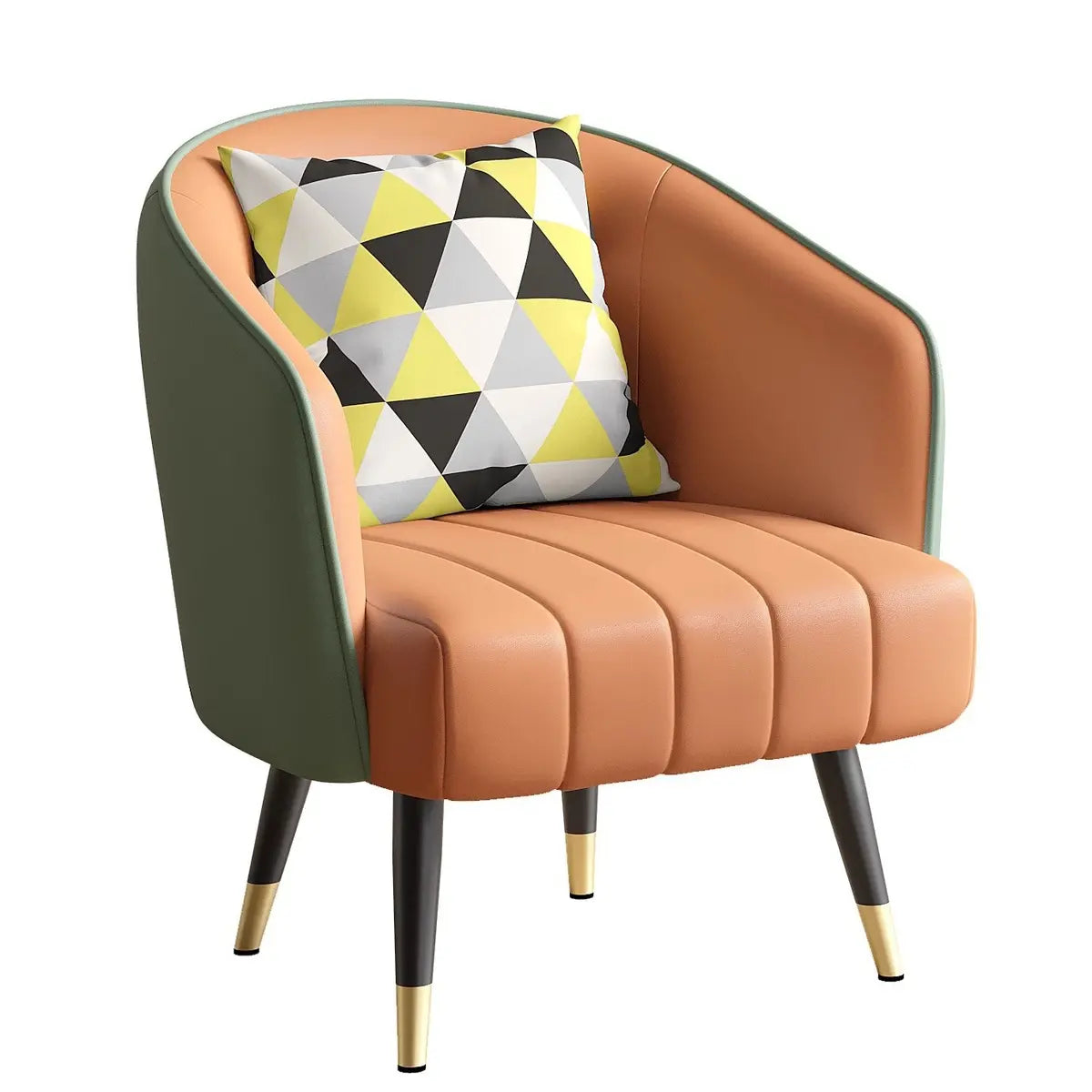 Orange Leather Four Metal Legs Textured Barrel Chair Image - 9
