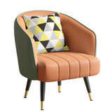 Orange Leather Four Metal Legs Textured Barrel Chair Image - 9
