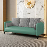 Orange Leather Square Arm Pillow Back 3 Seats Sofa Image - 5