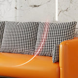 Orange Leather Square Arm Pillow Back 3 Seats Sofa Image - 6