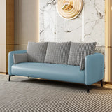 Orange Leather Square Arm Pillow Back 3 Seats Sofa Image - 7