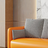Orange Leather Square Arm Pillow Back 3 Seats Sofa Image - 8