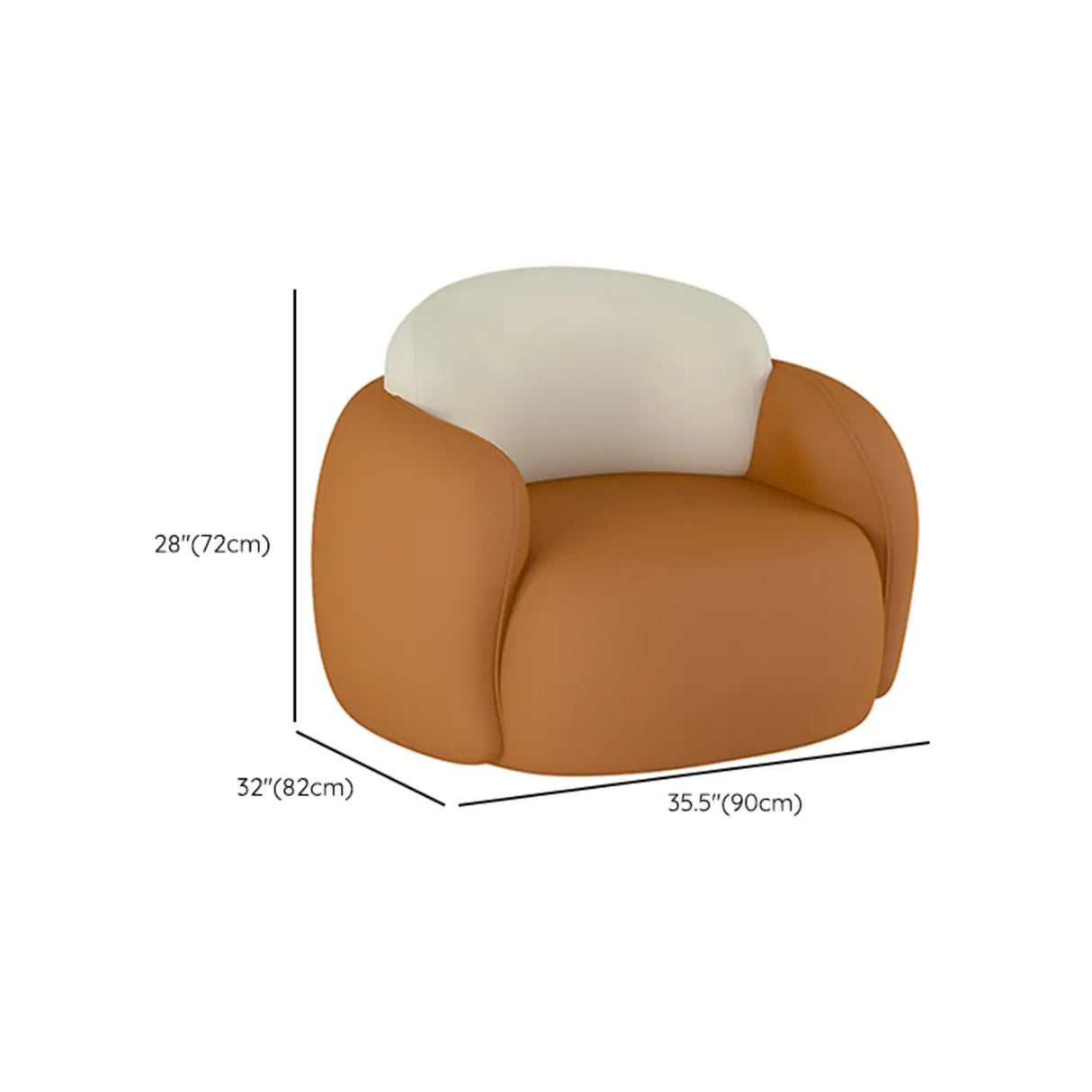 Orange Leather Tuxedo Arm Sewn Pillow Back Curved Sofa 