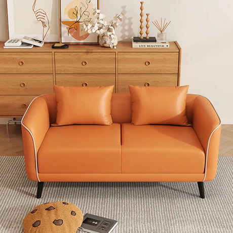 Orange Leather Tuxedo Arm Tight Back Black Leg Loveseat Image - 1