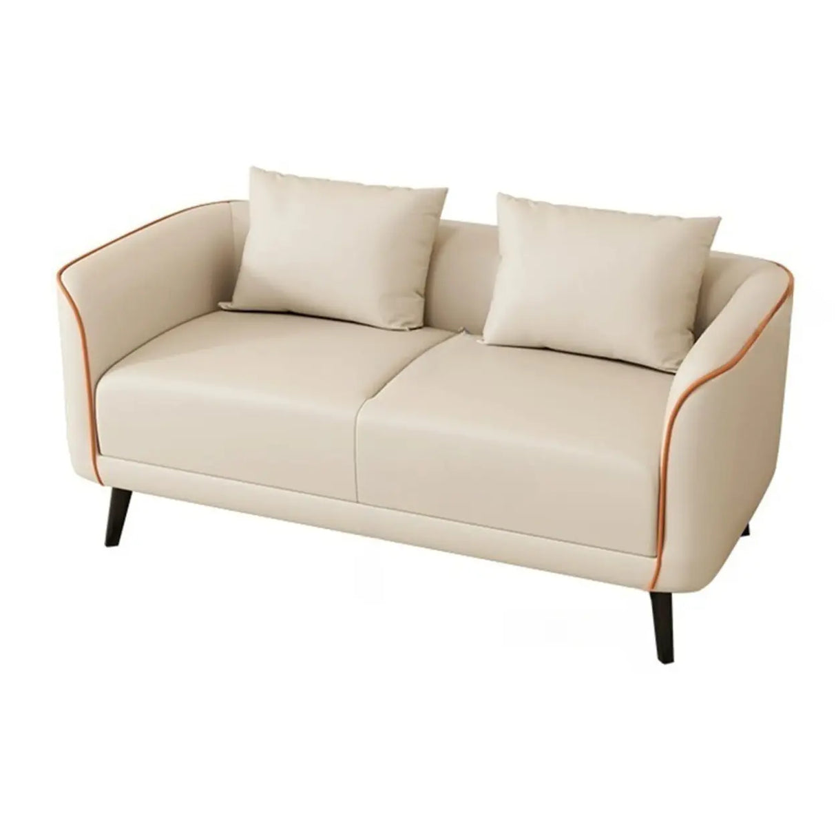 Orange Leather Tuxedo Arm Tight Back Black Leg Loveseat Image - 10