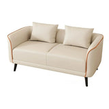 Orange Leather Tuxedo Arm Tight Back Black Leg Loveseat Image - 10