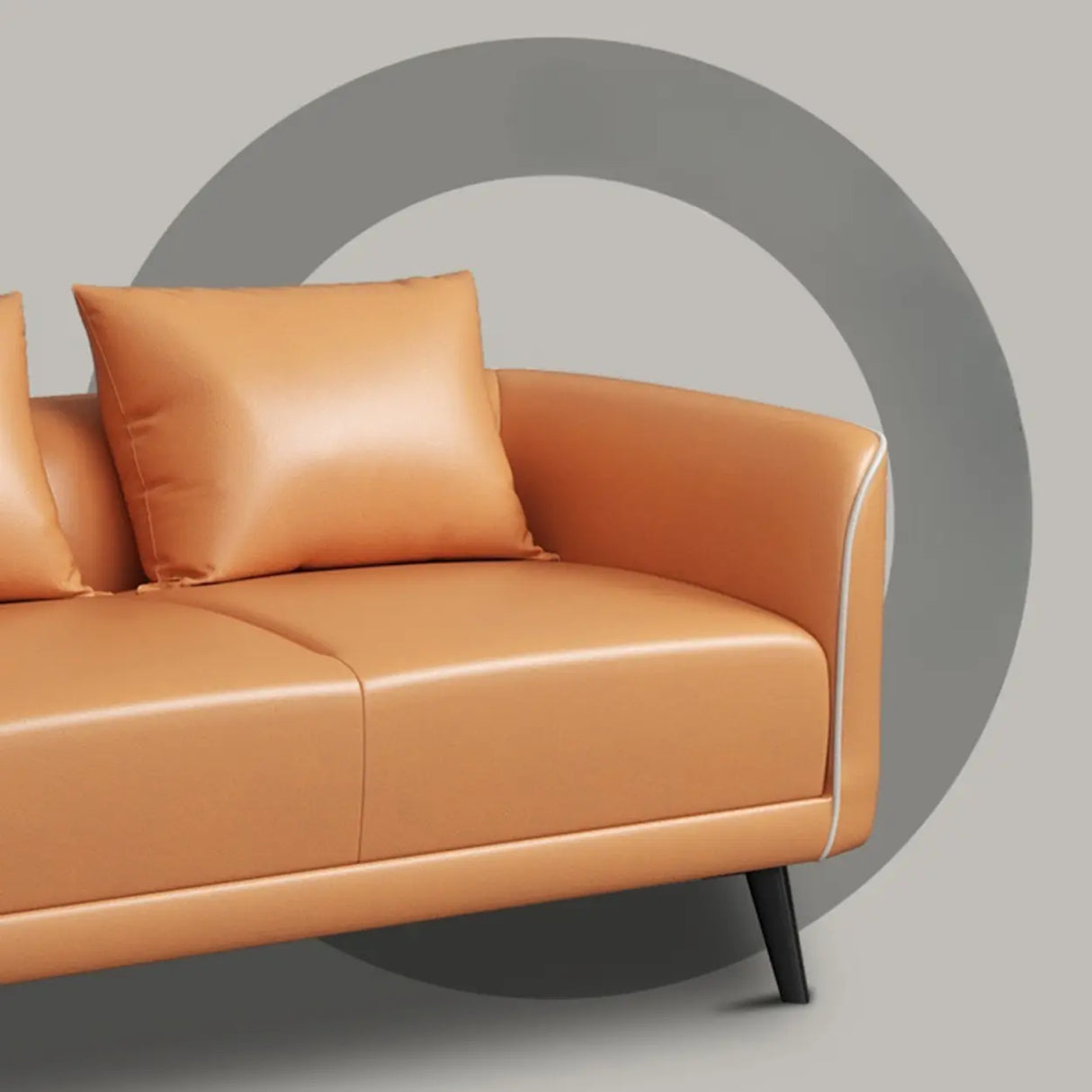 Orange Leather Tuxedo Arm Tight Back Black Leg Loveseat Image - 11