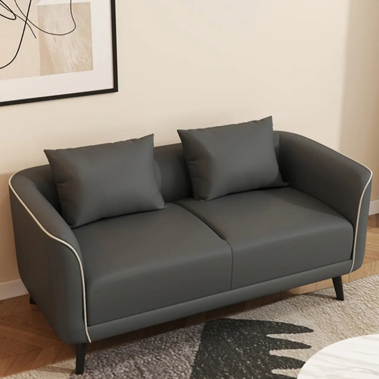 Orange Leather Tuxedo Arm Tight Back Black Leg Loveseat Image - 13