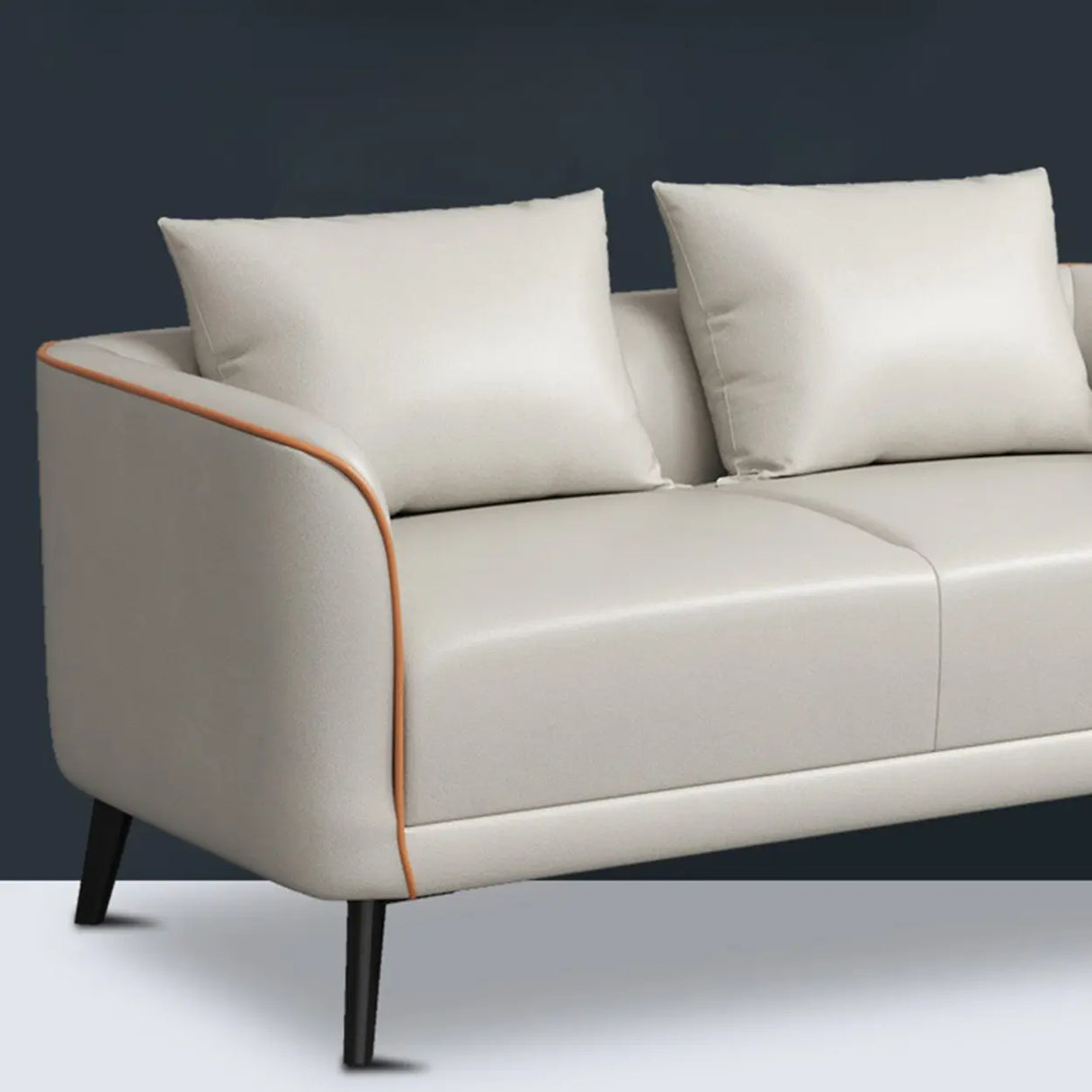 Orange Leather Tuxedo Arm Tight Back Black Leg Loveseat Image - 14