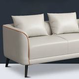 Orange Leather Tuxedo Arm Tight Back Black Leg Loveseat Image - 14