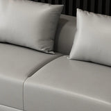Orange Leather Tuxedo Arm Tight Back Black Leg Loveseat Image - 16