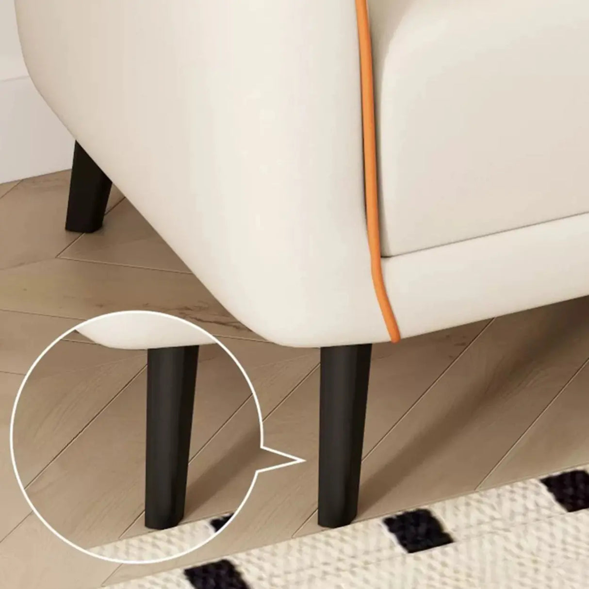 Orange Leather Tuxedo Arm Tight Back Black Leg Loveseat Image - 17