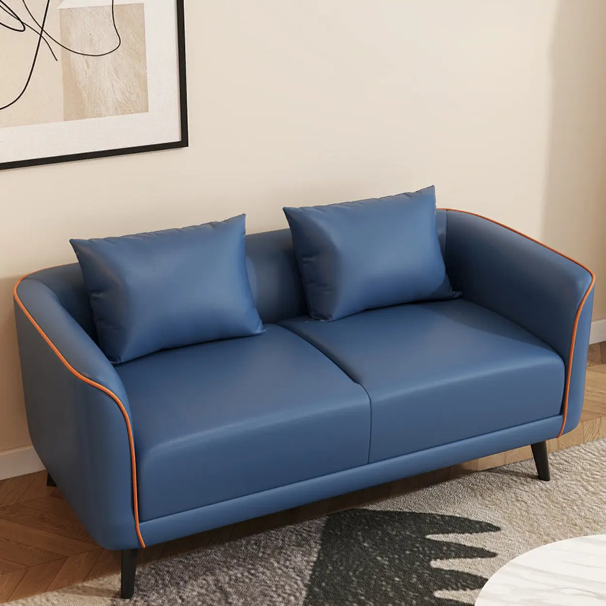 Orange Leather Tuxedo Arm Tight Back Black Leg Loveseat Image - 19
