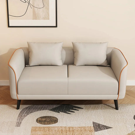 Orange Leather Tuxedo Arm Tight Back Black Leg Loveseat Image - 2