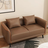 Orange Leather Tuxedo Arm Tight Back Black Leg Loveseat Image - 20