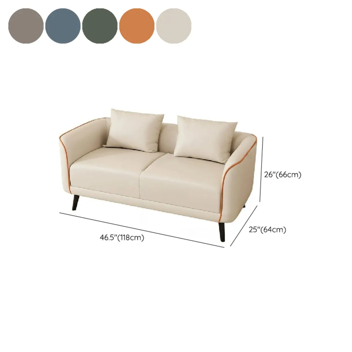 Orange Leather Tuxedo Arm Tight Back Black Leg Loveseat Image - 22