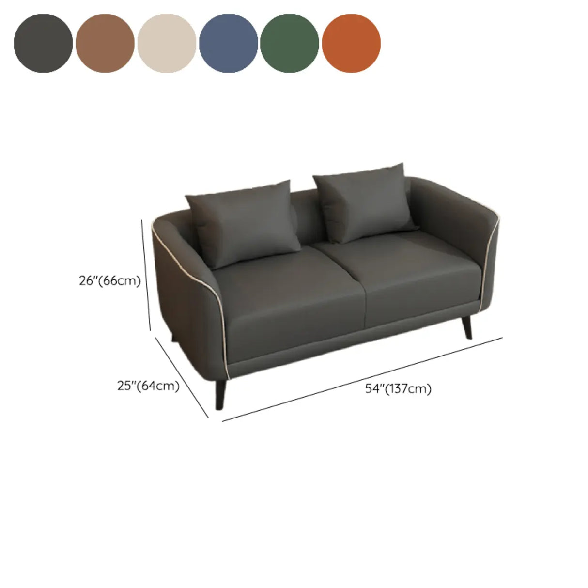 Orange Leather Tuxedo Arm Tight Back Black Leg Loveseat Image - 23