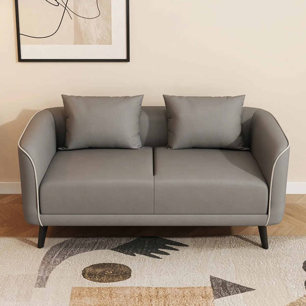 Orange Leather Tuxedo Arm Tight Back Black Leg Loveseat Image - 3