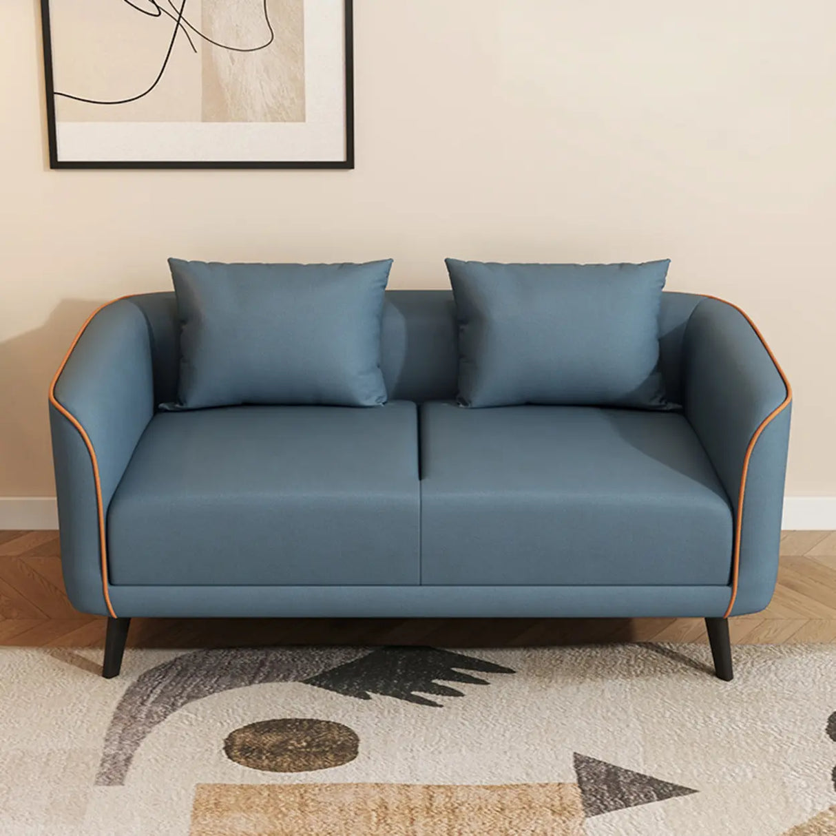 Orange Leather Tuxedo Arm Tight Back Black Leg Loveseat Image - 5