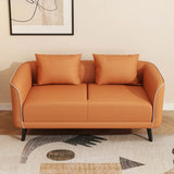 Orange Leather Tuxedo Arm Tight Back Black Leg Loveseat Image - 7