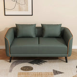 Orange Leather Tuxedo Arm Tight Back Black Leg Loveseat Image - 9