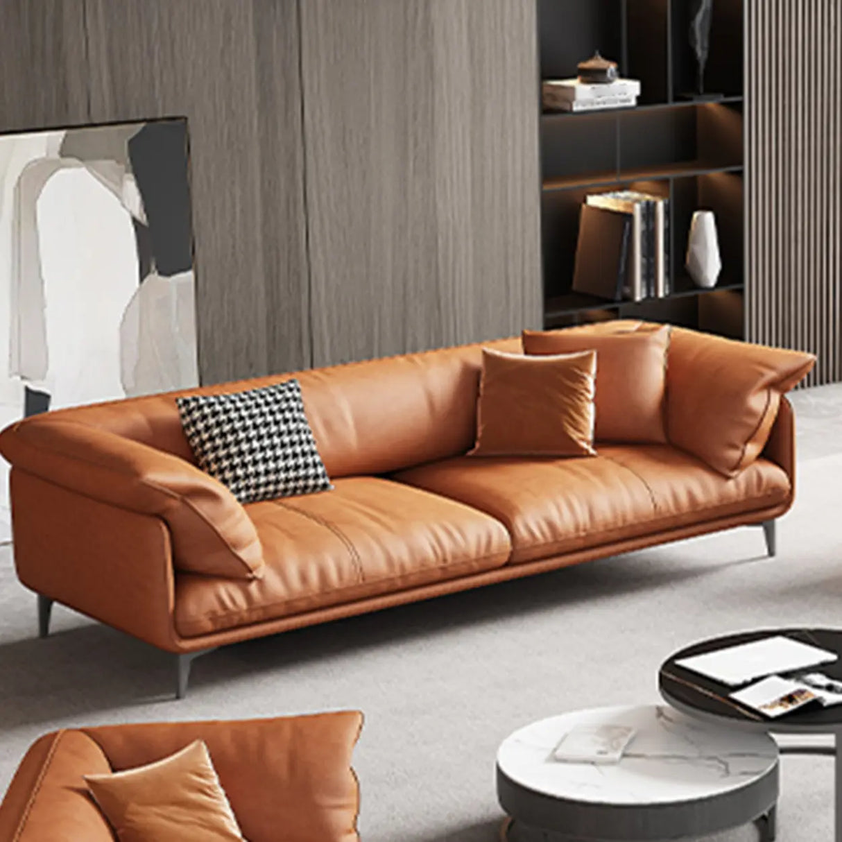Orange Loose Back Pillow Top Arm Latex Fill Sofa Image - 1