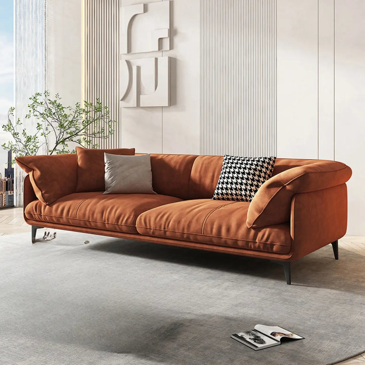 Orange Loose Back Pillow Top Arm Latex Fill Sofa Image - 11