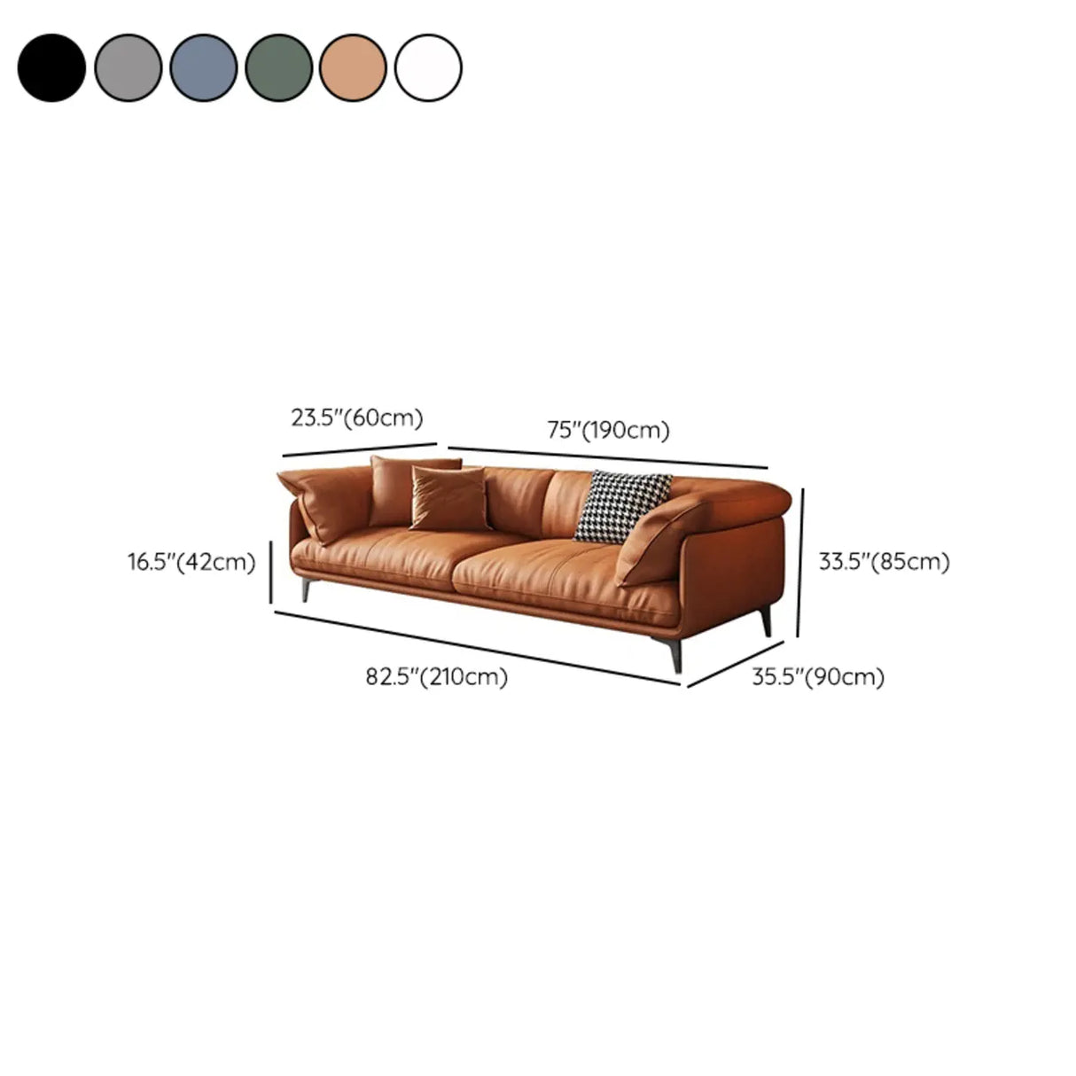 Orange Loose Back Pillow Top Arm Latex Fill Sofa 