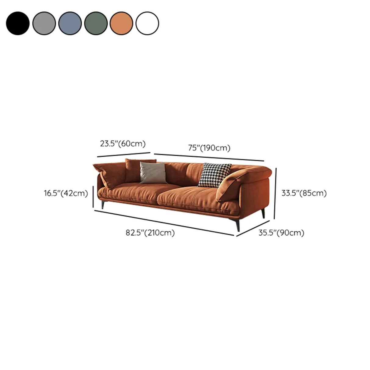 Orange Loose Back Pillow Top Arm Latex Fill Sofa Image - 20