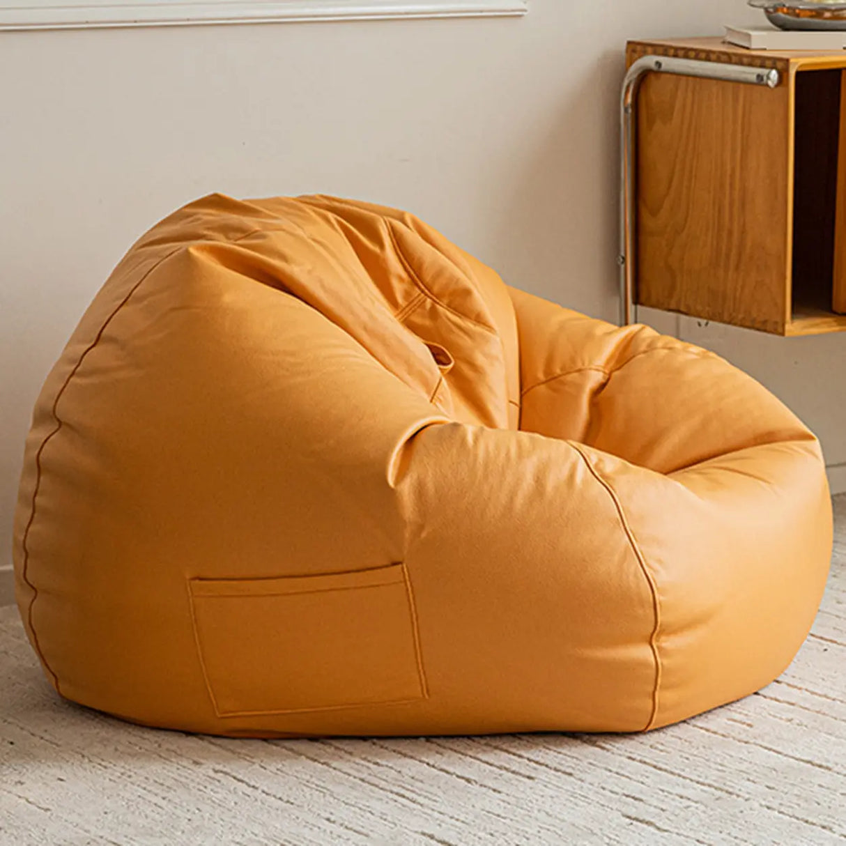 Orange Medium Solid Color Bean Bag Chair with Storage Image - 1