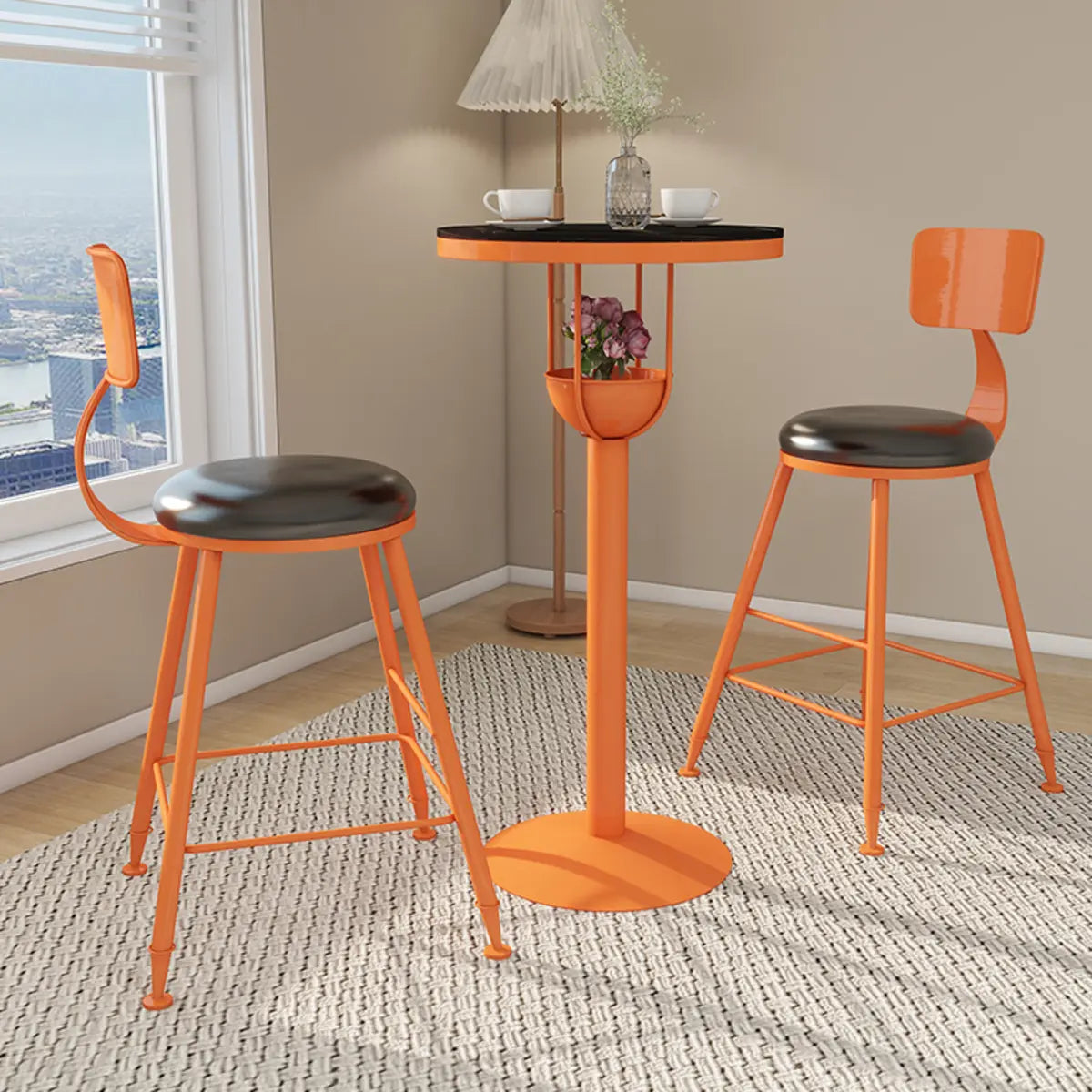 Orange Orbicular Round Metal Medium Bar Table with Shelf Image - 1