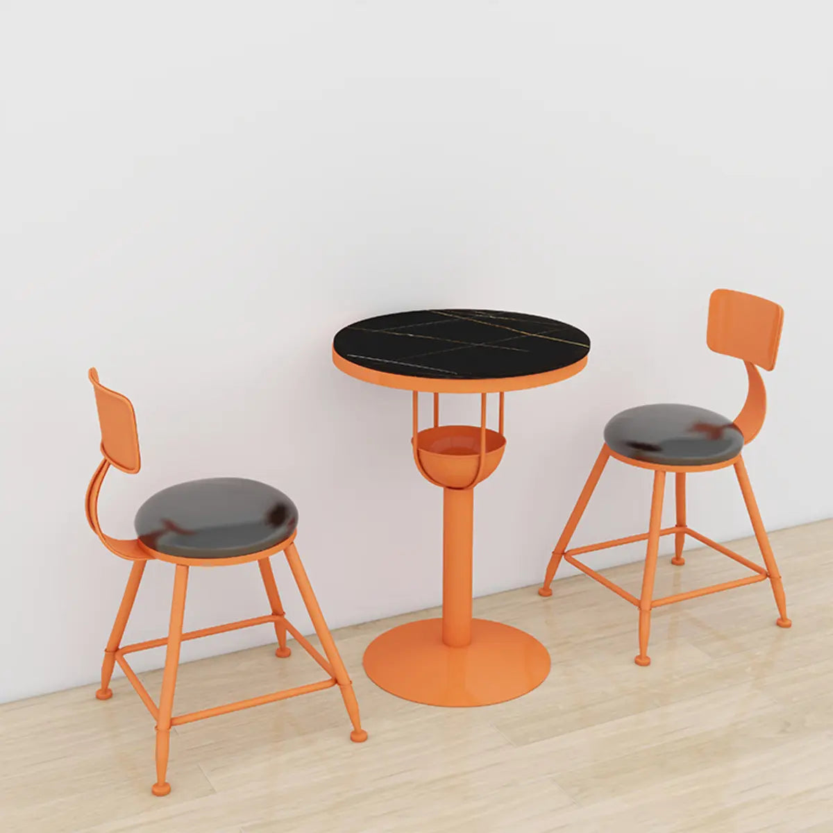 Orange Orbicular Round Metal Medium Bar Table with Shelf Image - 10